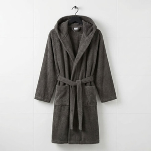 Hooded Charcoal Terry Towelling Dressing Gown - Egyptian Collection Soft Cotton