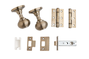 Beehive Mortice Door Knob - Antique Brass - Complete Door Pack - Designer Levers