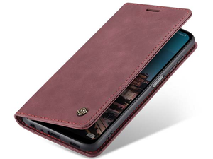 CaseMe Slim Synthetic Leather Wallet Case with Stand for Samsung Galaxy A14 - Burgundy