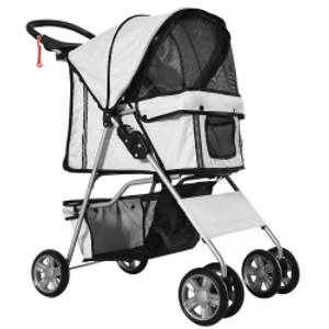 PawHut Pet Stroller for Small Miniature Dogs Cats Foldable Travel Carriage with Wheels Zipper Entry Cup Holder Storage Basket Grey
