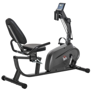 HOMCOM Recumbent Seated Exercise Bike, Recovery Rehab Exercise Bike Home Exerciser, 8-Level Magnetic Resistance Stationary Bike with Pad Holder, LCD Monitor, Wheels for Indoor Cardio Workout, Black