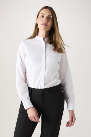 SJ Women's Long Sleeve Shirt with Grandad Collar, White