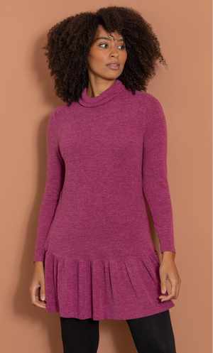 Knitted Frill Hem Tunic Top - Pink