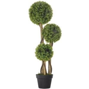 HOMCOM Decorative Artificial Trees Boxwood Ball Topiary Trees in Pot, UV-Cut Fake Plants for Home Indoor Outdoor Decor, 90 cm, Light Green