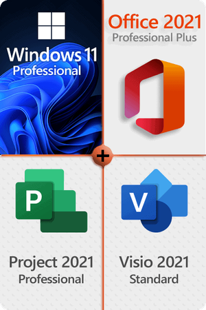 Microsoft Windows 11 Pro + Microsoft Project 2021 Pro + Microsoft Office 2021 Pro + Microsoft Visio 2021 Standard Premium license for 3 devices