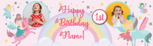 Personalised Happy 1st Birthday Banner - Unicorn &amp; Fairies - 2 Photo Upload