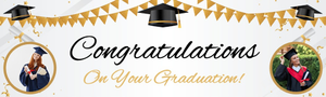 Personalised Graduation Banner - White &amp; Gold - 2 Photo upload