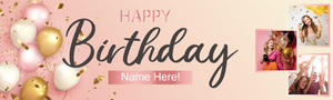 Personalised Happy Birthday Banner - Pink Gold Party Balloons - 3 Photo Upload &amp; Custom Name
