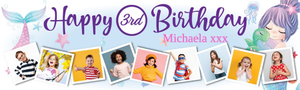 Personalised Happy 3rd Birthday Banner - Mermaid Friends - 9 Photo Upload