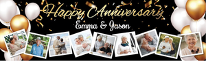 Personalised Wedding Anniversary Banner - White &amp; Gold Balloons - 9 Photo Upload