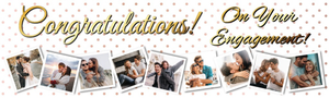 Personalised Engagement Party Banner - White &amp; Gold - 9 Photo Upload