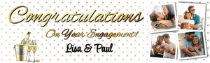 Personalised Engagement Party Banner - White &amp; Gold - 4 Photo Upload