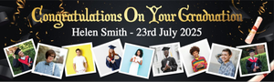 Personalised Graduation Banner - Black &amp; Gold - 9 Photo Upload