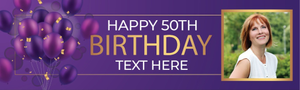 Personalised Happy 50th Birthday Banner - Purple Balloons - Custom Name &amp; 1 Photo Upload