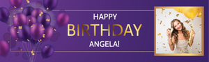 Personalised Happy Birthday Banner - Purple Party Balloons - Custom Name &amp; 1 Photo Upload