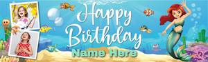 Personalised Happy Birthday Banner - Little Mermaid - Custom Name &amp; 2 Photo Upload
