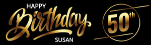 Personalised Happy 50th Birthday Banner - Black &amp; Gold - Custom Name