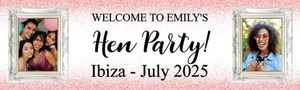 Personalised Hen Party Banner - Pink Welcome - Custom Name &amp; 2 Photo Upload