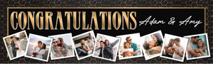 Personalised Engagement Party Banner - Art Deco - Custom Name &amp; 9 Photo Upload