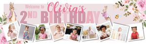 Personalised Happy 2nd Birthday Banner - Pink Rabbit - Custom Name &amp; 9 Photo Upload