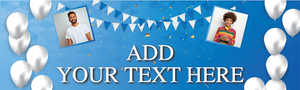 Personalised Party Banner - White Balloons - Custom Text &amp; 2 Photo Upload