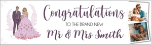 Personalised Wedding Banner - Congratulations Mr &amp; Mrs - Custom Names 2 Photo Upload