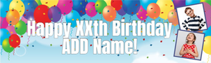 Personalised Text Banner - Party Balloons - Custom Text &amp; 2 Photo Upload