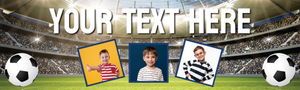 Personalised Party Banner - Kids Football Pitch - Custom Text &amp; 3 Photo Upload