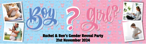 Personalised Gender Reveal Party Banner - Boy Or Girl Baby - Custom Text &amp; 4 Photo Upload