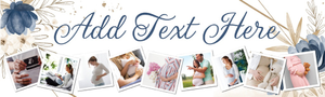 Personalised Wedding Banner - Blue Flora - Custom Text &amp; 9 Photo Upload