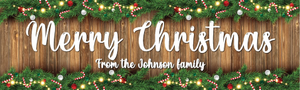 Personalised Merry Christmas Banner - Festive Lights &amp; Garland - Custom Text