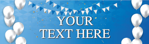 Personalised Party Banner - Blue Bunting &amp; White Balloons - Custom Text