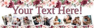 Personalised Wedding Banner - Pink Roses - Custom Text &amp; 9 Photo Upload