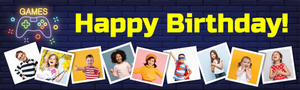 Personalised Happy Birthday Banner - Playstation Gaming Teenager - Custom Text &amp; 9 Photo Upload