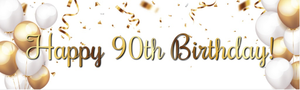 Happy 90th Birthday Banner - Gold &amp; White Balloons