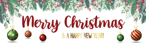 Merry Christmas Banner - Green &amp; Red Baubles Floral Design