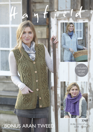 Waistcoat and Scarf in Hayfield Bonus Aran Tweed (7797)