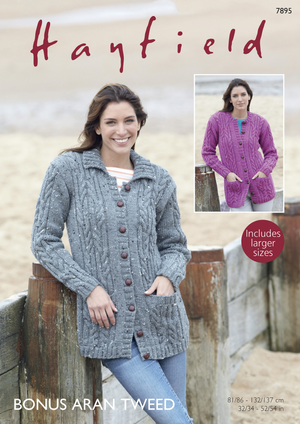 Cardigans in Hayfield Bonus Aran Tweed (7895)