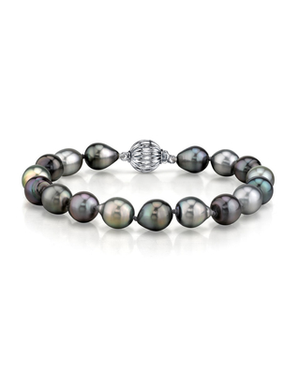 9-10mm Tahitian South Sea Multicolor Drop - Shape Pearl Bracelet - AAAA Quality