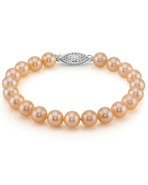 7.0-7.5mm Peach Freshwater Pearl Bracelet - AAAA Quality