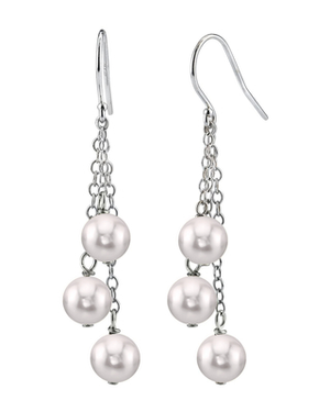 14K Gold White Akoya Pearl Dangle Cluster Earrings