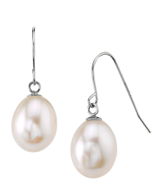 14K Gold Drop - Shape Freshwater Pearl Iris Earrings