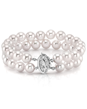 Japanese Large Akoya White Pearl Double Bracelet