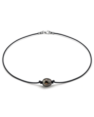 Tahitian Baroque Pearl Leather Necklace for Men