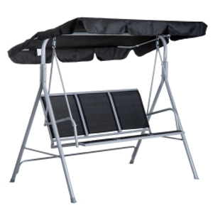 Outsunny Metal Garden Swing Chair, 3-Seater Swing Seat, Patio Hammock Bench Canopy Lounger, Black