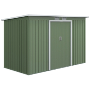 Outsunny 9 x 4 ft Metal Garden Storage Shed with Ventilation & Doors Outdoor Equipment Tool Storage Light Green