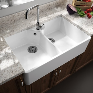 Sanindusa white ceramic double bowl Belfast sink