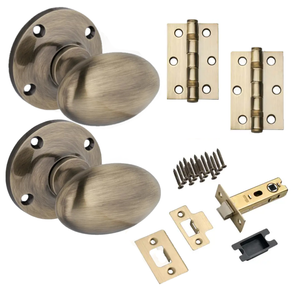 Oval Unsprung Mortice Door Knob - Antique Brass - Complete Door Pack - Internal - Designer Levers