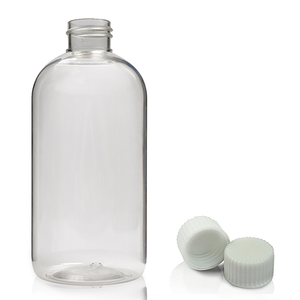 250ml Clear PET Boston Bottle With 24mm Screw Cap - White