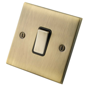 10A 1 Gang 2 Way Light Switch Black Insert Antique Brass